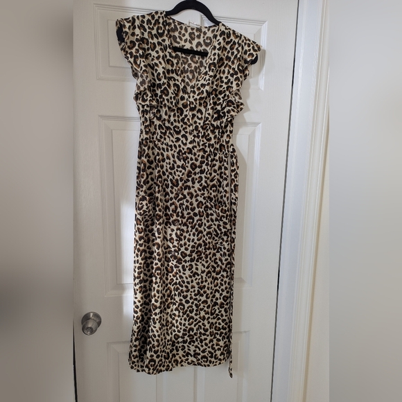 Leopard print midi dress w pockets size S - Picture 1 of 6